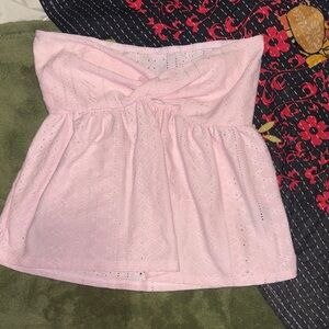 SHEIN Light Pink Eyelet Strapless Top